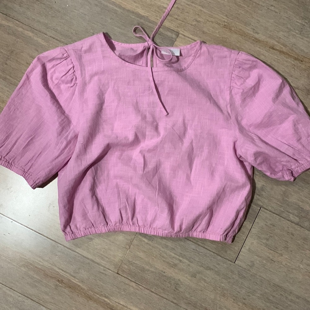 𝅺ABOUND Pink Cotton Puffer Arm Crop Top Size XS